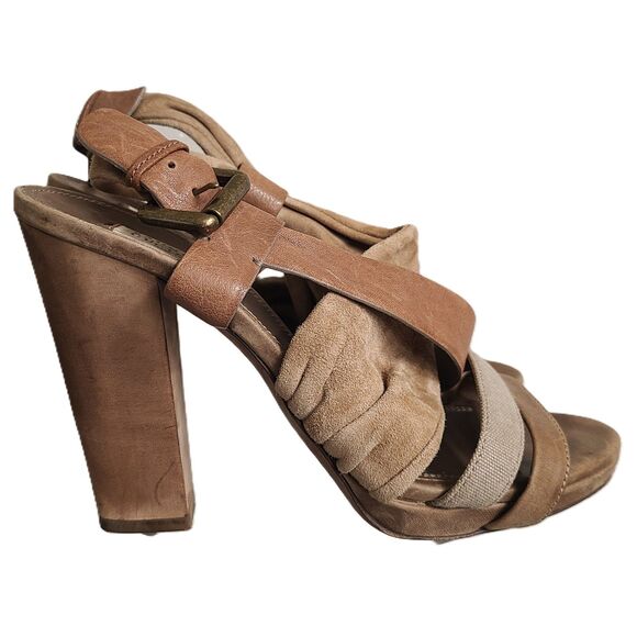 Brunello Cucinelli Brown Suede Leather High Heel Sandals EU 37.5 US 7.5 Open Toe - Picture 1 of 7